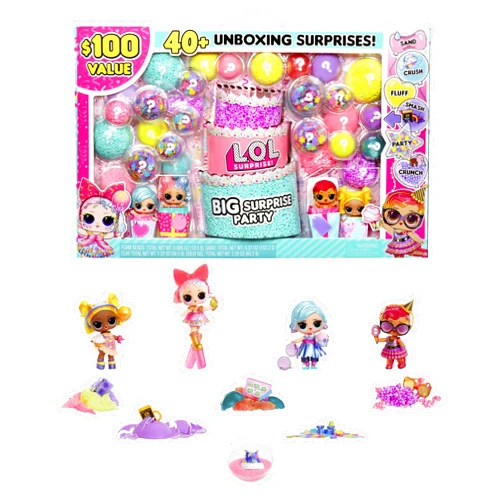 L.O.L. Surprise! LOL Surprise Big Surprise Party with 4 Collectible Dolls, 40+ Surprises, 100 Value, 6 Unboxing Experiences, Fashions, Sand, Gel Crush, Shell Smash, Fluff, Party Confetti, Crunch Beads, Gift for Girls