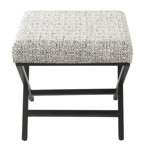 HomePop Home Decor | Modern Square Ottoman with Metal X Base | Ottoman for Living Room & Bedroom | Decorative Home Furniture, Gray Global Print