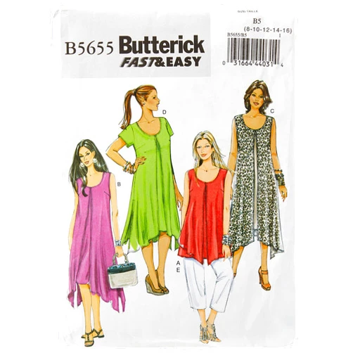BUTTERICK PATTERNS B5655 Misses'/Women's Top, Dress and Pants, Size B5 (8-10-12-14-16)
