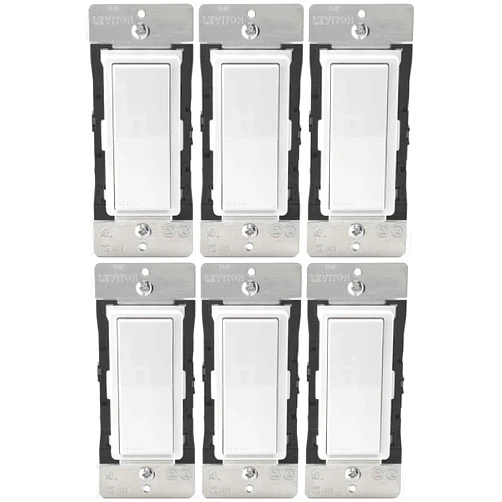 Leviton D215S-1BW Decora Smart Wi-Fi, No Hub Required (2nd Gen) 15A Light Switch 6-Pack