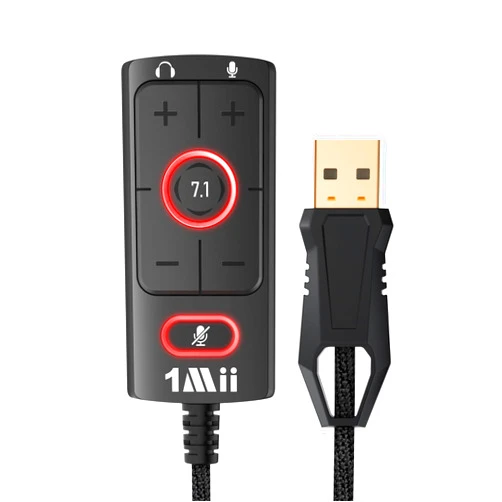 1Mii [Upgrade] 1Mii USB Sound Card USB to 3.5mm Jack Audio Adapter - Virtual 7.1 Surround Sound - USB Adapter for PS4/PC/MAC/Stereo Headsets, External Sound Card No Drivers Needed Plug and Play