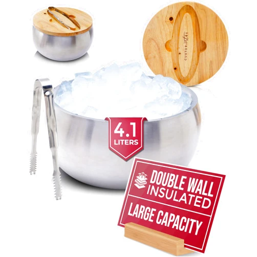 Gusto Nostro 4.1L Insulated Ice Bucket with Lid and Tongs, Double Wall Stainless Steel Ice Bucket Large, BPA Free Ice Bucket for Cocktail Bar, Keeps Champagne, Wine, Beer Chill for Parties