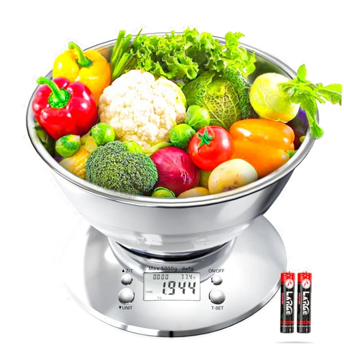 GRAM PRES Kitchen Food Scale Digital Weight Grams and Oz，Professional Stainless Steel Digital Kitchen Food Scale 11lb/0.1oz with Bowl for Weight Loss Dieting Baking Cooking