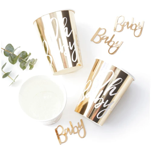 Ginger Ray Gold Foiled Oh Baby Shower Paper Party Cups 8 Pack, 8 Count (Pack of 1)