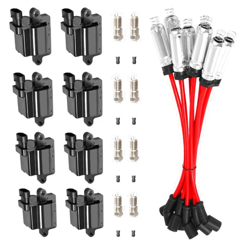 FILTERUP 8Pcs UF271 Square Ignition Coils with 41-962 Platinum Spark Plugs & 748UU 8mm Spark Plug Wires Set Compatible with Chevy Silverado Suburba Tahoe, Cadillac, GMC Sierra Yukon 4.8L 5.3L 6.0L