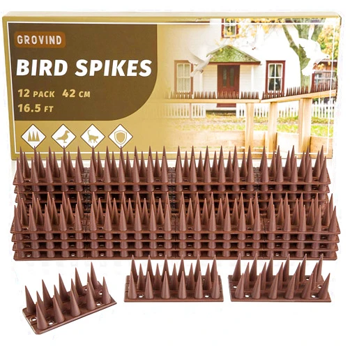 Grovind Bird Spikes, Grovind Plastic Spikes for Outdoor Bird Spike Security Bird Deterrent Spikes, Cat Raccoon Squirrel Spikes Pigeon Spikes for Fences and Roof Keep Birds Away - 12 Pack