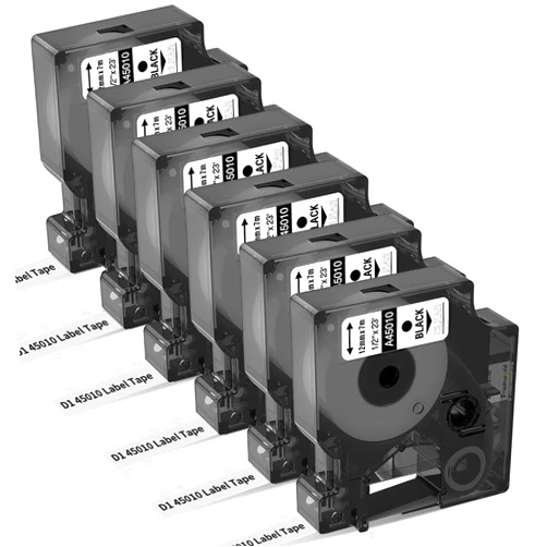 Freshworld 6-Pack Compatible Dymo Label Maker Refills d1 Dymo D1 Label Tape 45010, Black on Clear, 1/2 Inch x 23 Feet, for LabelManager 160 210D 260P 280 360D 420P PnP 220P 260P 500TS 450DUO Labels Maker