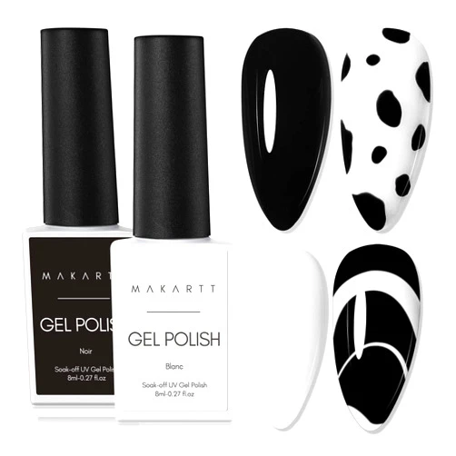 Makartt Gel Nail Polish Kit, Black White Nail Polish Gel Set Noir & Blanc Winter Soak Off Nail Gel Polish LED Required UV Gel Polish Kit Black Nails White Gel Paint for Nail Art Salon DIY 2Pcs