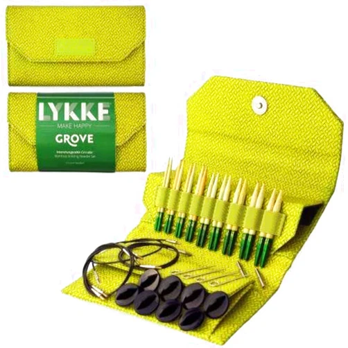 Lykke Grove Lykke 3.5 Inch Interchangeable Circular Knitting Needle Set in Green Basketweave Effect Case