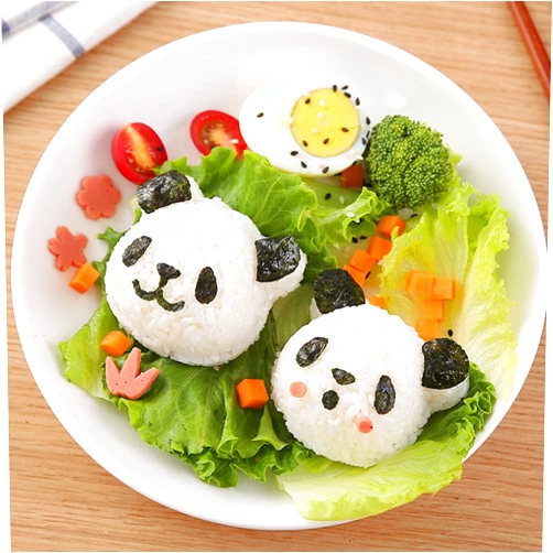 Chchmu Rice Mold Non-Stick Sushi Making Kit Cartoon Animal Panda Sushi Bento Maker Mould with Seaweed Nori Expression Cutter Bento Box Accessories DIY Kitchen & Picnic Tools for Kids Meal, Set of 6