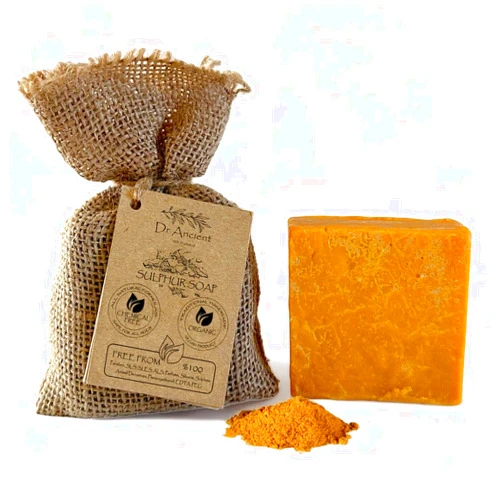 Dr.Ancient Sulphur Soap Bar Organic Natural Vegan Traditional Handmade Antique - Antibacterial, Effective For Acne - Absolutely No Chemicals! Pure Natural Soap!