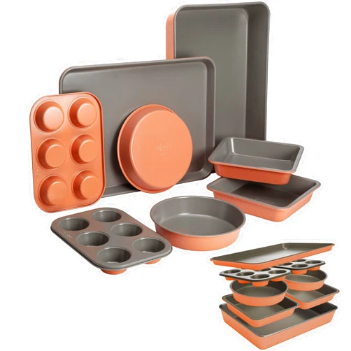 Goodful All-In-One Nonstick Bakeware Set, Stackable and Space Saving Design includes Round and Square Pans, Muffin Pans, Cookie Sheet and Roaster, Dishwasher Safe, 8-Piece, Terracotta