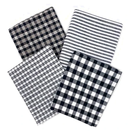 JCS Set of 4 Fat Quarters, Black & White Assorted Plaid Gingham Homespun Cotton Fabric Bundle by JCS