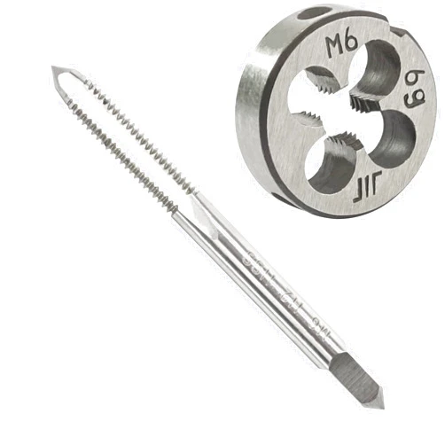 Aceteel M6 x 1.0 Metric Tap and Die Set, M6 X 1.0mm HSS Machine Thread Tap and M6 X 1mm Alloy Tool Steel Round Thread Die Right Hand