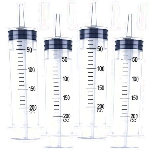 LabAider 4 Pack 200ml/cc Large Syringe with Cap, Individually Sterile Sealed Plastic Liquid Syringes with Measurement for Scientific Labs, Measuring Liquids, Feed Pets, Medical Student, Oil or Glue Applicator