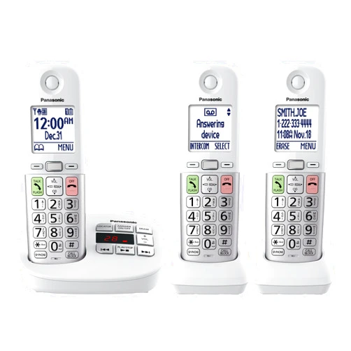 Panasonic Cordless Phone, Easy to Use with Large Display and Big Buttons, Flashing Favorites Key, Built in Flashlight, Call Block, Volume Boost, Talking Caller ID, 2 Cordless Handsets - KX-TGU433W