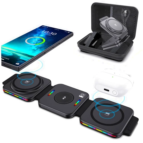 Lopnord Travel Charger for Samsung Multi Devices, 3 in 1 Wireless Charger for Samsung Galaxy S25 Ultra/S24 Ultra, Magnetic Foldable Charger for Travel, Wireless Charging Pad for Galaxy Watch 7/Ultra