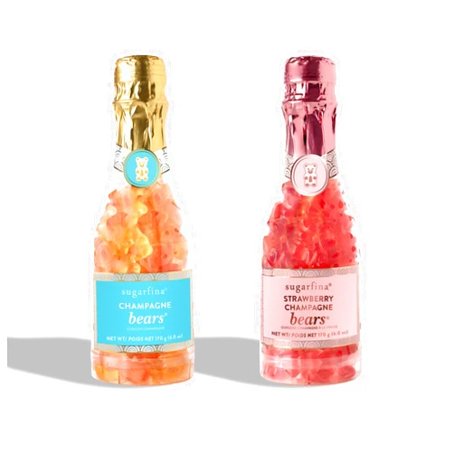 Sugarfina Strawberry Champagne Gummy Bears and Champagne Gummy Bears Celebration Bottle Duo, 6 oz, Pack of 2
