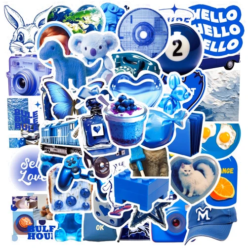 XSMIN 50 Pcs Cute Blue Girl Stickers Preppy Sticker for Water Bottles Funny Laptop Luggage Computer Scrapbooking Kids Teens Girls Boys Adults Toddlers Waterproof Aesthetic Sticker Vinyl Decals (Blue)
