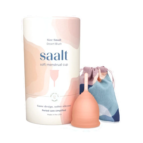 Saalt Soft Menstrual Cup – Reusable Period Cup – Made for Comfortable, Leak-Free Protection Up to 12 Hours – BPA & Latex Free – Includes Cup & Carry Bag (Small, Desert Blush)