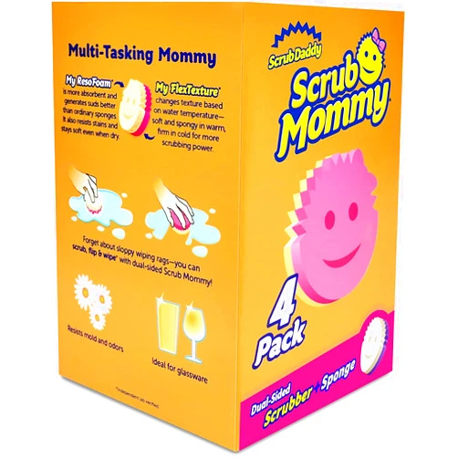 Scrub Daddy Dual Sided Sponge and Scrubber - Scrub Mommy - Scratch Free Sponge for Dishes and Home, Soft in Warm Water, Firm in Cold, Odor Resistant 4 Count