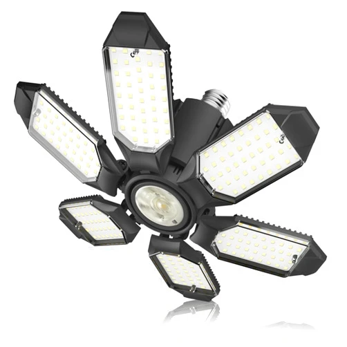 Adiding LED Garage Light, Bright 10000 Lumen LED Workshop Basement Lighting Fixture fit for E26 E27 Bulb Socket with Adjustable Spotlight and 6 Deformable Panels for Warehouse Attic Cellar Workspace