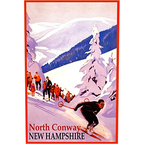 WONDERFULITEMS Winter Sports North Conway New Hampshire SKI Resorts Downhill Skiing USA Travel Vintage Poster REPRO ON Paper OR Canvas (16