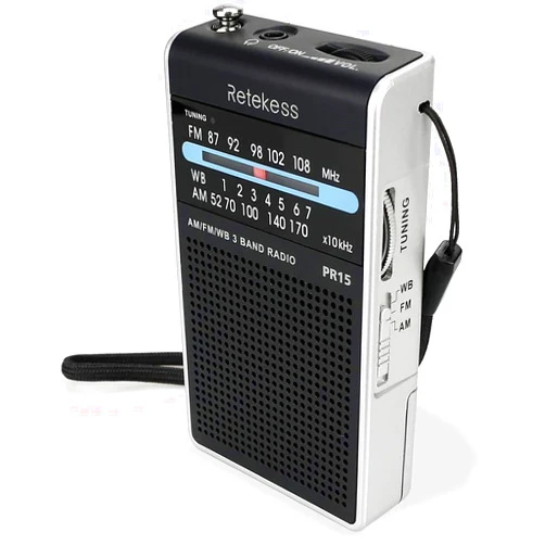 Retekess PR15 Pocket NOAA Weather Radio, AM FM Emergency Weather Radio Portable, Little Transistor Radio Powered by AAA Battery for Walking, Camping (Silver Black)
