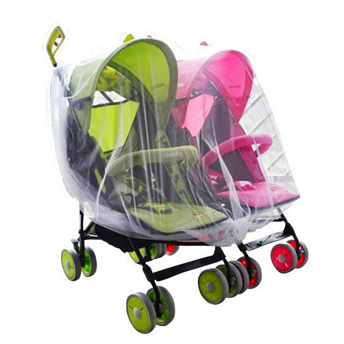 HAOZAIKEJI Double Stroller Mosquito Net Cover Pram Cradles Full Cover Bug Net Summer Bassinet Mesh Netting Visible Breathable Encrypted Canopy