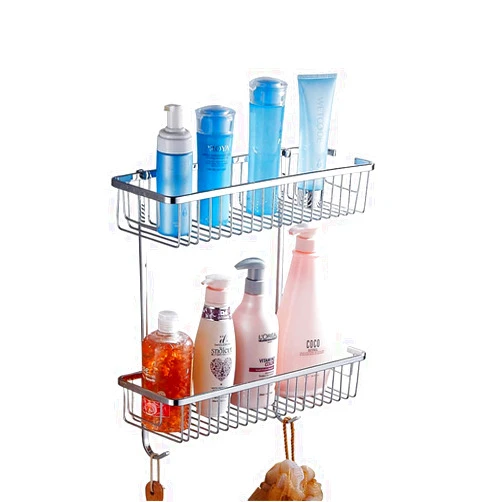 FYHH-JZHY Bathroom Shelf 304 Stainless Steel Bathroom Storage Holder 2-Layer Punch Storage Basket Cosmetic Organizer Holder Wall-Mounted Toilet Hanging Basket Washstand Shelves for Bathroom Storage