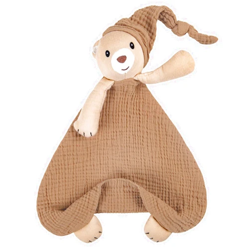 lulumoon Bear Baby Security Blanket: Skin-Friendly Muslin Snuggle Lovey for Travel & Daycare - Newborn Gift for Baby Shower