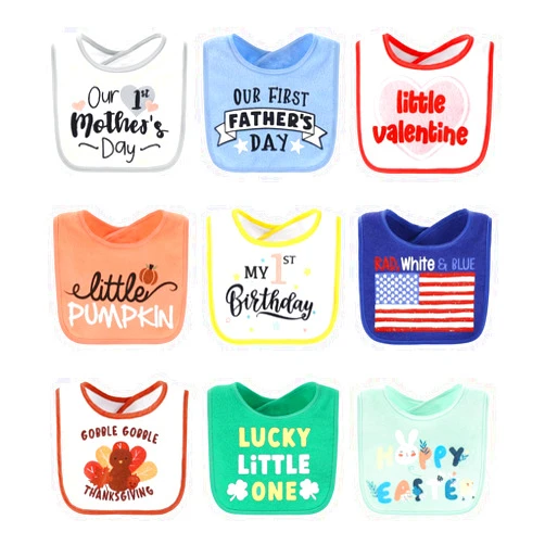 The Peanutshell Holiday Bibs Set, Terry Cloth 9 Pack for Feeding, Teething or Drooling, Baby’s First Year