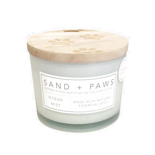 Sand + Fog Sand + Paws Scented Candle - Ocean Mist - Additional Scents and Sizes – Luxurious Air Freshening Jar Candles Neutralize pet Odors and Enhance Home décor – 100% Cotton Lead-Free Wicks - 12 oz