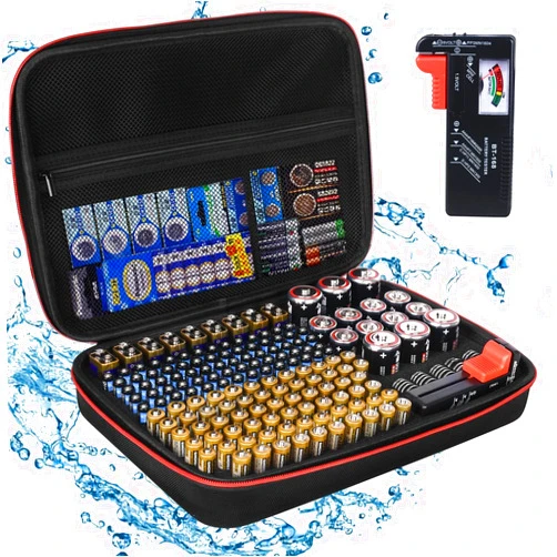 Keabys Battery Organizer Holder Storage Case with Tester,Waterproof Carrying Case Bag,Battery Vault Box for Garage Organization Holds 199+ Batteries AA AAA C D 9V (Batteries are Not Included)