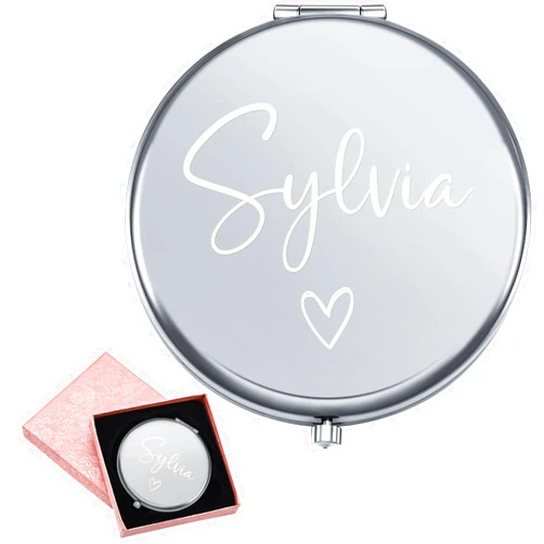 SWIMFUN Personalized Compact Mirror, Engraved Travel Makeup Mirror Handheld Small Mirror, Portable Pocket Mirror, Custom Gift for Woman Girl Bridesmaid Mother, 1X/3X Magnification(Design 01)