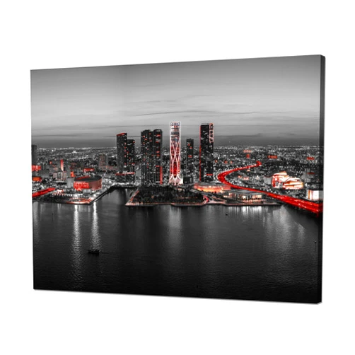 Cawpom Miami Skyline Wall Art Black and Red Canvas Prints Florida Cityscape Wall Decor Picture Framed USA City Night Painting Poster Office Home Living Room Bedroom Decoration Artwork(16x12 inches)