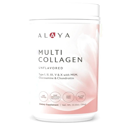 Alaya Naturals Alaya Multi Collagen Powder - Type I, II, III, V, X Hydrolyzed Collagen Peptides Protein Powder Supplement with MSM + GC (Unflavored) (40 Servings)