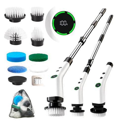 Swyprrix Electric Bathroom Cleaning Brush, Cordless Spin Scrubber Full Body Waterproof IPX7 with Adjustable Handle, 8 Replaceable Brush Heads for Bathtub/Kitchen/Window/Home -SD-CTB01