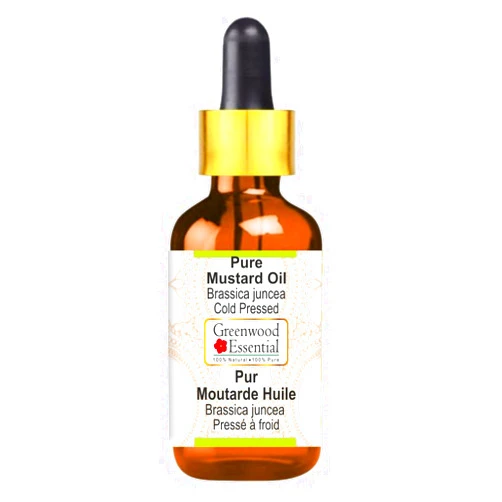 Greenwood Essential Pure Mustard Oil (Brassica juncea) with Glass Dropper 100% Natural Therapeutic Grade Cold Pressed for Personal Care 30ml (1.01 oz)