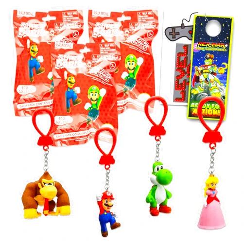 Super Mario 3 Pack Super Mario Blind Bags Party Favors - Bundle with 3 Super Mario Bag Hangers Surprise Keychain Mystery Figures and More | Super Mario Keychains for Kids Boys Girls