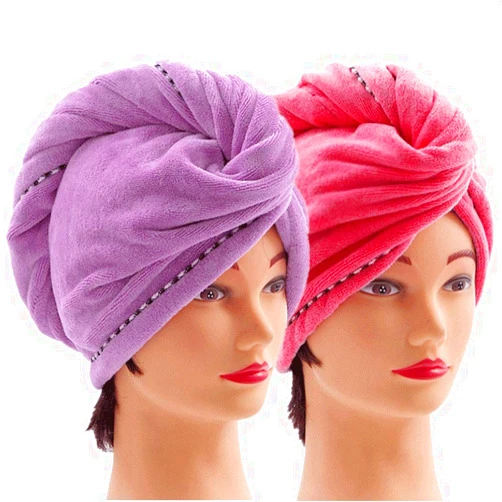 CC CAIHONG Microfiber Hair Towel for Women 2 Pack, Super Absorbent Hair Towel Wrap Turbans for Wet Hair Drying Anti-Frizz Head Towels with Button for Curly, Long, Short Hair - (Purple + Red)