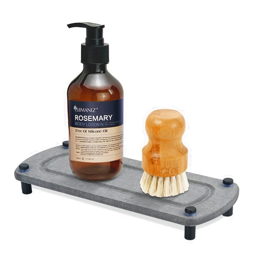 Jadairy Instant Dry Sink Caddy Quick Dry Water Absorbing Stone Tray for Sink Fast Drying Stone Sink Tray Stone Drying Tray for Bathroom Kitchen Counter (Gray, Stainless Steel Feet)