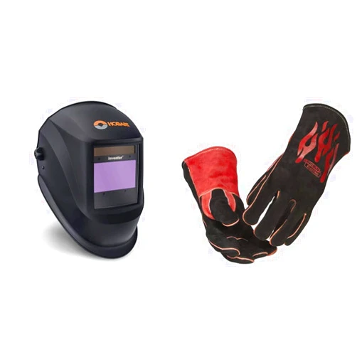 Hobart 770890 Auto-Darkening Welding Helmet & Lincoln Electric Traditional MIG/Stick Welding Gloves | 14