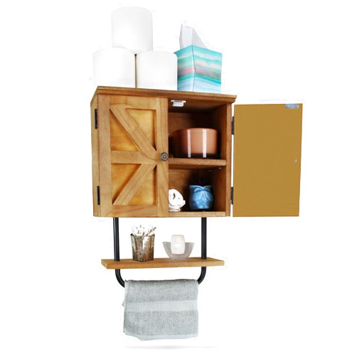 Creekview Home Emporium Bathroom Cabinet Wall Mounted - Hanging Above Toilet Storage Cabinet with Towel Bar - Rustic Farmhouse Medicine Cabinet for Over The Toilet Organization with Latching Doors