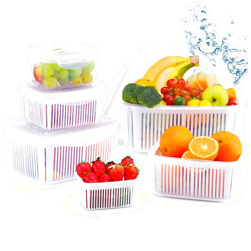 LUXEAR Fruit Vegetable Produce Storage Saver Containers with Lid & Colander 5 Packs BPA-Free Plastic Fresh Keeper Set | Refrigerator Fridge Organizer | for Salad Berry Lettuce Food Meat Fish Celery