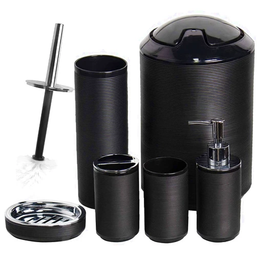 CERBIOR Bathroom Accessories Set 6 Piece Bath Ensemble Includes Soap Dispenser, Toothbrush Holder, Toothbrush Cup, Soap Dish for Decorative Countertop and Housewarming Gift, Black