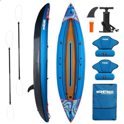 WONITAGO Inflatable Kayak, Portable Ripstop Oxford Cloth Recreational Touring Kayak with Fiberglass Kayak Paddle, Hand Pump and Carrying Bag, 1/2 Person
