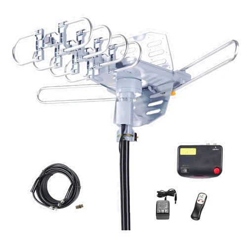 McDuory Amplified Digital Outdoor HDTV Antenna 150 Miles Long Range - 360 Degree Rotation Infrared Control - Tools Free Installation - Support 2 TVs