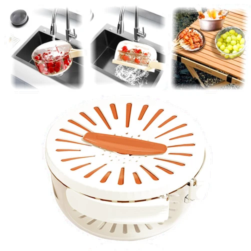 FENGSHOUNIAN fruit drainer container,2 in 1 draining and preservation basket，fruit washing bowl with strainer，fruit drainer container with handle，Suitable for Washing Fruits and Vegetables(brown）