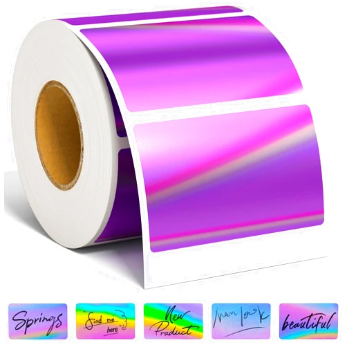 NefLaca Holographic Label Roll,Purple Label,2.25 x 1.25 inch Self Adhesive Printable Sticker,NefLaca Flash Printer Label for DIY Logo Design,Name Tag,QR Code,500 Labels per Roll(Holographic Square Style)